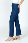 Holland Ave Diana Wide Leg with Pockets in Denim.  Pull on jean with hidden elastic waist and faux zipper fold.  2 back patch pockets.  Contrast top stitching.  Snug through hip, relaxed through thigh.  Wide to hem.  29" inseam._t_59584288457070