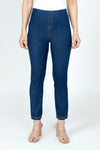 Holland Ave Olivia Straight Leg Jean with Pockets in Denim.  Medium blue wash.  Pull on jean with hidden elastic waistband and faux zipper fold. Contrast color top stitching.  Snug through hip and thigh.  Falls straight to hem.  28" inseam.  _t_59584332104046