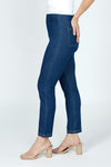 Holland Ave Olivia Straight Leg Jean with Pockets in Denim.  Medium blue wash.  Pull on jean with hidden elastic waistband and faux zipper fold. Contrast color top stitching.  Snug through hip and thigh.  Falls straight to hem.  28" inseam. _t_59584332071278