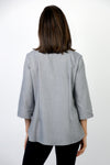 Beau Chemise Easy Fit & Flare Zip Blouse in Gray. Heathered pointed collar with 1/4 zip neckline.  3/4 loose sleeve.  Contour seaming with fit and flare shape. Relaxed fit._t_59410662949230