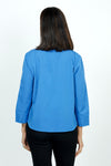 Cali Girls Shortie Blouse in Bright Blue.  Button down shirt with pointed collar.  3/4 sleeve with wrapped cuff.  Shirt tail hem.  Relaxed fit._t_53001589391726