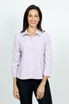 Cali Girls Shortie Blouse in Lavender.  Button down shirt with pointed collar.  3/4 sleeve with wrapped cuff.  Shirt tail hem.  Relaxed fit._t_53001589653870