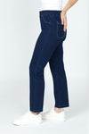 Lolo Luxe Jean Terry Ankle Pant in Denim.  1" elastic pull on jean with 5 pocket styling.  Faux fly.  Contrast color top stitching.  Belt loops.  Straight leg.  Inseam: 28"_t_59584218464622