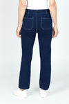 Lolo Luxe Jean Terry Ankle Pant in Denim.  1" elastic pull on jean with 5 pocket styling.  Faux fly.  Contrast color top stitching.  Belt loops.  Straight leg.  Inseam: 28"_t_59584218497390