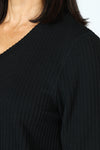 Top Ligne Ribbed V Neck Shirttail Top in Black.  Raised vertical rib.  V neck with 3/4 sleeve with shirttail hem.  Relaxed fit._t_59595262132590