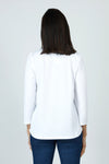 Top Ligne Ribbed V Neck Shirttail Top in White.  Raised vertical rib.  V neck with 3/4 sleeve with shirttail hem.  Relaxed fit._t_59595262427502