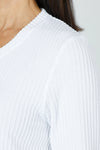 Top Ligne Ribbed V Neck Shirttail Top in White.  Raised vertical rib.  V neck with 3/4 sleeve with shirttail hem.  Relaxed fit._t_59595262361966