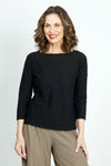 Organic Rags Linen Blend Boatneck Top in Black.  Banded boatneck  with 3/4 sleeve.  A line.  Relaxed fit._t_52912190587246