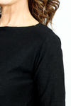 Organic Rags Linen Blend Boatneck Top in Black.  Banded boatneck  with 3/4 sleeve.  A line.  Relaxed fit._t_52912190718318