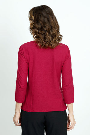 Organic Rags Linen Blend Boatneck Top in Cardinal red.  Banded boatneck  with 3/4 sleeve.  A line.  Relaxed fit._52912190751086