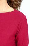 Organic Rags Linen Blend Boatneck Top in Cardinal red.  Banded boatneck  with 3/4 sleeve.  A line.  Relaxed fit._t_52912190488942