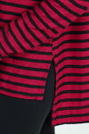 Organic Rags Stripe Sweatshirt Cardinal/Black.  Crew neck with drawstring hood.  Long sleeves.  Drop shoulders.  High low hem with side slits.  Relaxed fit._t_52912303505774