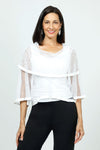 Planet Fishnet Jackie O Top in White.  Fishnet knit cropped topper with oversized cowl neck, elbow length sleeves.  Solid trim.  Oversized fit._t_35762633998536