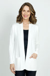 Metric Open Cardigan in White. Long cardigan with open front and long sleeves. 2 front pockets. Deep rib trim at hem and cuff. Classic fit._t_36312568004808