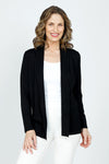 Metric Open Front Ribbed Cardigan in Black.  Open front knit with ribbed shawl collar.  Long sleeves.  Diagonal rib detail at front hem. Classic fit._t_59584091423086