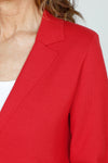 Metric One Button Blazer in Fiery Red.  Wide peaked lapel knit with single embossed silver button.  Long sleeves.  Flat knit.  Shoulder pads.  Boxy fit._t_59608927601006