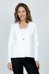 Metric One Button Blazer in White.  Wide peaked lapel knit with single embossed silver button.  Long sleeves.  Flat knit.  Shoulder pads.  Boxy fit._t_59608927469934