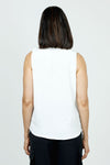 Top Ligne Sleevless Ruffle Tank in White. V neck sleeveless top with ruffle trim at the neck and down the front. Curved hem. Relaxed fit.Top Ligne Sleeveless Ruffle Tank in White. V neck sleeveless top with ruffle trim at the neck and half down the front. Curved hem. Relaxed fit._t_35748038705352
