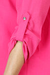 Top Ligne 2 Pocket Button Roll Tab Top in Hot Pink.  Crew neck banded collar with notched v neck.  Button down.  2 breast patch pockets with button flap.  3/4 sleeve with button roll tab.  Gold buttons. Shoulder epaulets.  Shirttail hem.  Relaxed fit._t_59598820147566