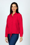 Top Ligne  Pocket Tie Blouse in Red.  Pointed collar button down with cinch tie at hem.  Long sleeves with button cuff.  Relaxed fit._t_59595188961646