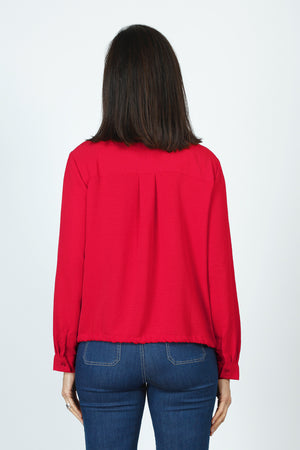 Top Ligne  Pocket Tie Blouse in Red.  Pointed collar button down with cinch tie at hem.  Long sleeves with button cuff.  Relaxed fit._59595188994414