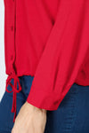 Top Ligne  Pocket Tie Blouse in Red.  Pointed collar button down with cinch tie at hem.  Long sleeves with button cuff.  Relaxed fit._t_59595189059950