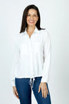 Top Ligne  Pocket Tie Blouse in White.  Pointed collar button down with cinch tie at hem.  Long sleeves with button cuff.  Relaxed fit._t_59595189223790