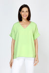 Top Ligne Airflow Dolman V Neck Top in Kiwi.  Lightly textured and airy top.  V neck with short cuffed dolman sleeves.  A line shape.  Relaxed fit._t_59764799897966