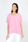 Top Ligne Airflow Dolman V Neck Top in Peony.  Lightly textured and airy top.  V neck with short cuffed dolman sleeves.  A line shape.  Relaxed fit._t_59764799996270