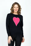 Ten Oh 8 Big Heart Outline Stitch Sweater in Black.  Crew neck drop shoulder long sleeve mid-weight knit.  Large hot pink heart on center front outlined in white blanket stitching.  Rib trim at neck, hem and cuff.  Relaxed fit._t_59519642403182