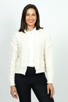 Lolo Luxe Fringe Cardigan in Ivory.  Crew neck open front cardigan with hook and eye closure at neck line.  Open weave with vertical ribbing.  Fringe detail throughout.  Long sleeves.  Rib trim at neck, hem and cuff.  Relaxed fit._t_52987884077422