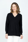 Ten Oh 8 Waffle V Neck in Black.  Relaxed waffle knit sweater with v neck and long sleeves.  Deep rib at neck, hem and cuff.  Side slits._t_59519626084718