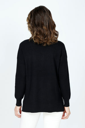 Ten Oh 8 Waffle V Neck in Black.  Relaxed waffle knit sweater with v neck and long sleeves.  Deep rib at neck, hem and cuff.  Side slits._59519626183022