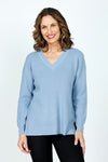 Ten Oh 8 Waffle V Neck in Blue.  Relaxed waffle knit sweater with v neck and long sleeves.  Deep rib at neck, hem and cuff.  Side slits._t_59519626117486