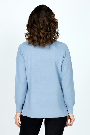 Ten Oh 8 Waffle V Neck in Blue.  Relaxed waffle knit sweater with v neck and long sleeves.  Deep rib at neck, hem and cuff.  Side slits._59519626314094