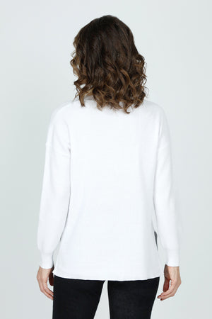 Ten Oh 8 Waffle V Neck in White.  Relaxed waffle knit sweater with v neck and long sleeves.  Deep rib at neck, hem and cuff.  Side slits._59519626379630