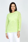 Ten Oh 8 Star Sweater in Kiwi.  Oopen weave sweater with large solid intarsia star in front.  Crew neck long sleeve sweater with dropped shoulder.  Rib trim at neck, hem and cuff.  Relaxed fit._t_59742860280174