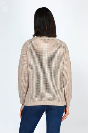 Ten Oh 8 Star Sweater in Sand.  Open weave sweater with large solid intarsia star in front.  Crew neck long sleeve sweater with dropped shoulder.  Rib trim at neck, hem and cuff.  Relaxed fit._59742860345710