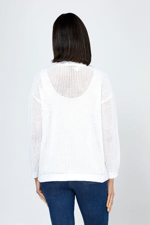 Ten Oh 8 Star Sweater in White.  Open weave sweater with large solid intarsia star in front.  Crew neck long sleeve sweater with dropped shoulder.  Rib trim at neck, hem and cuff.  Relaxed fit._59742860411246