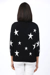 Ten Oh 8 Stars V Neck Sweater in Black with white stars. V neck 3/4 sleeve sweater with drop shoulder. Rib trim at neck, cuff and hem. Relaxed fit._t_35747702538440