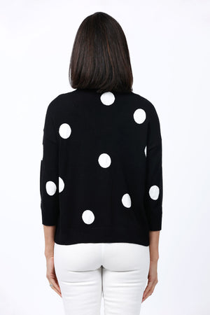 Ten Oh 8 Dots V Neck Sweater in Black with White Dots. V neck 3/4 sleeve sweater. Rib trim at neck hem and cuff. Relaxed fit._35747753165000