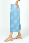 Top Ligne Jean Terry Seamed Pant. Cropped terry in light blue. Denim effect pant with raised center seaming and seam detail. Sewn edges. Elastic pull on pant. Wide leg. 22" length._t_35740736225480