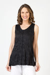 Top LIgne Solid Crinkle Tank in Black.  V neck sleeveless tank with center raised seams.  A line swing shape.  Relaxed fit._t_59839222710638