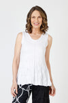 Top LIgne Solid Crinkle Tank in White.  V neck sleeveless tank with center raised seams.  A line swing shape.  Relaxed fit._t_59839222677870