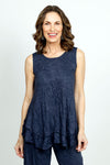 Top Ligne Crinkle Solid Tank in Navy.  Scoop neck crinkle sleeveless a line tank.  Asymmetric inset at hem.  Relaxed fit._t_52871707918702