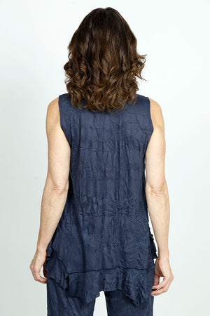 Top Ligne Crinkle Solid Tank in Navy.  Scoop neck crinkle sleeveless a line tank.  Asymmetric inset at hem.  Relaxed fit._52871707951470