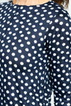 Top Ligne Crinkle Seamed Polka Dot Tee in Navy with white dots.  Crew neck long sleeve crinkle with raised front center seam.  Sewn edges.  Relaxed fit._t_52871712801134