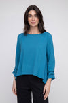 LIV by Habitat Foundation Pleated Top in Ocean.  Crew neck boxy top.  Bracelet sleeve with pleated detail.  Shark-bite inverted curved hem.  Relaxed fit._t_52923781022062