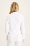 XCVI Tacie Blazer in White.  Peaked lapel button down cropped blazer in stretch twill.  Contour seams, long sleeves.  2 front diagonal pouch pockets.  Raw edges.  Rolled trim. Relaxed fit._t_59589007802734