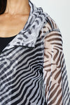 Top Ligne Mixed Stripes Mesh Jacket in Black/White animal print.  Broad wide collar zip front mesh jacket.  3/4 sleeve with cuff.  Inset flounce at hem.  Relaxed fit._t_59662975861102